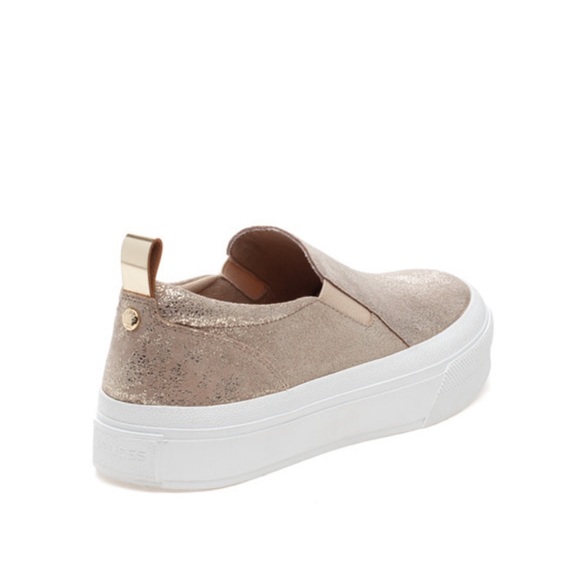 NWT J/SLIDES GIA Light Gold Metallic Suede Sneaker - Picture 3 of 14